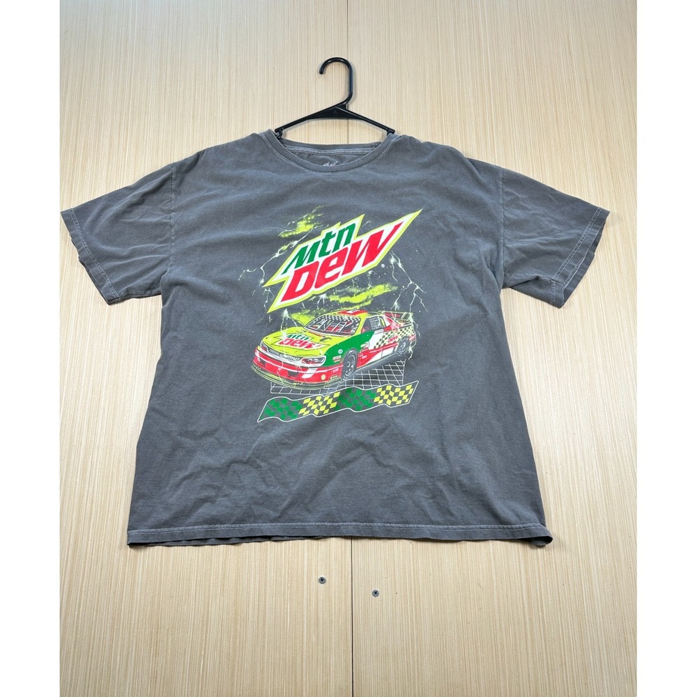 Mountain Dew Racing T Shirt Men XL Black Spellout Graphic Print Cotton Crew Neck